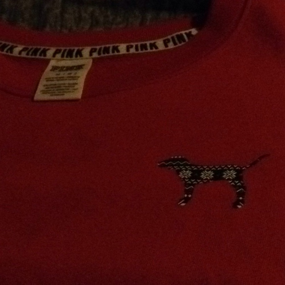 HTF PINK holiday crew / pullover - Picture 2 of 4